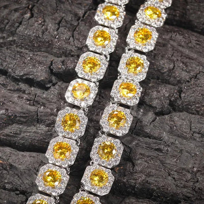 Hip-Hop Copper Inlaid Zircon Crystal Sugar Necklace Hipster Personality Pink Yellow Diamond Necklace for Men and Women with the Same Paragraph