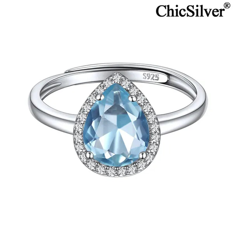ChicSilver Pear Cut Teardrop Birthstone Promise Wedding Band Ring for Her 925 Sterling Silver Gemstone Jewelry for Women