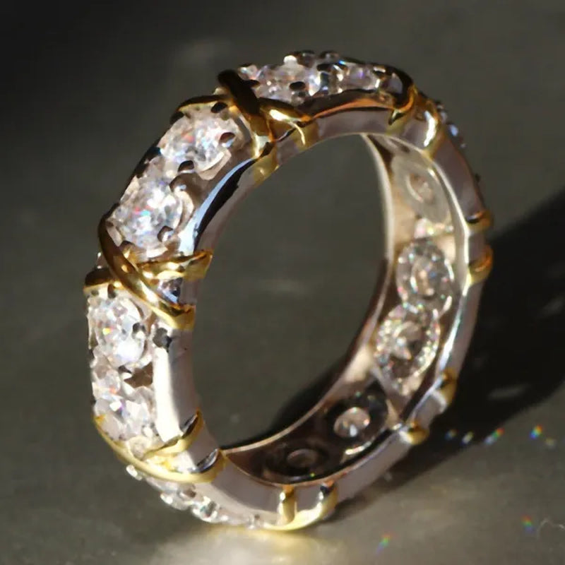 Luxurious  Silver Glod Filled Natural Gemstones White Sapphire Wedding Birthstone Bride Flower Engagement Ellipse Ring Jewelry Size 6 7 8 9 10