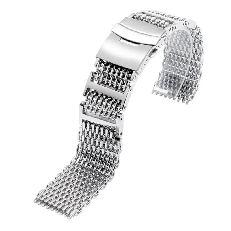 20/22/24mm Silver Stainless Steel Bracelet Shark Mesh Watch Band Men Wrist Strap Bracelet