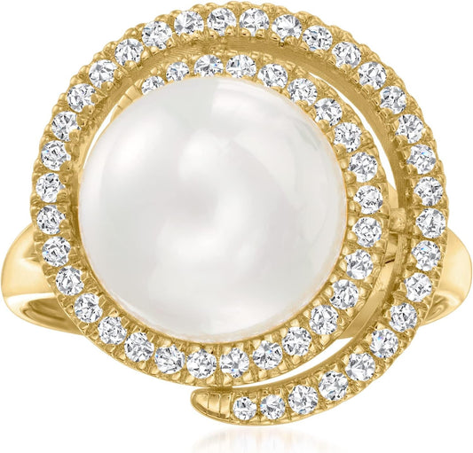11Mm Shell Pearl and .40 Ct. T.W. CZ Swirl Ring in 18Kt Gold over Sterling