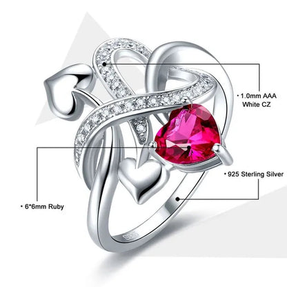 6Mm Heart Cut Ruby & Aquamarine & Topaz 925 Sterling Silver Jewelry Vintage Wedding Engagement Rings Romantic Bride Engagement Anniversary Ring Size 6-10