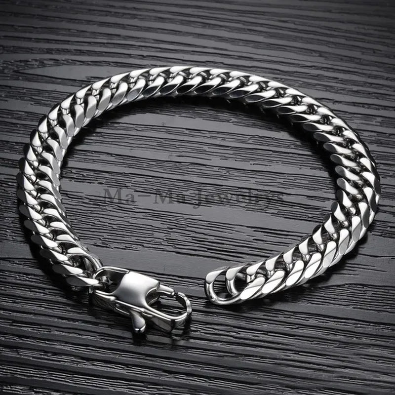 16/19/21Mm Heavy Stainless Steel Bracelet or Necklace Silver Cuban Curb Chain Bracelet Bangle 7"-11" Necklace 16"-24"