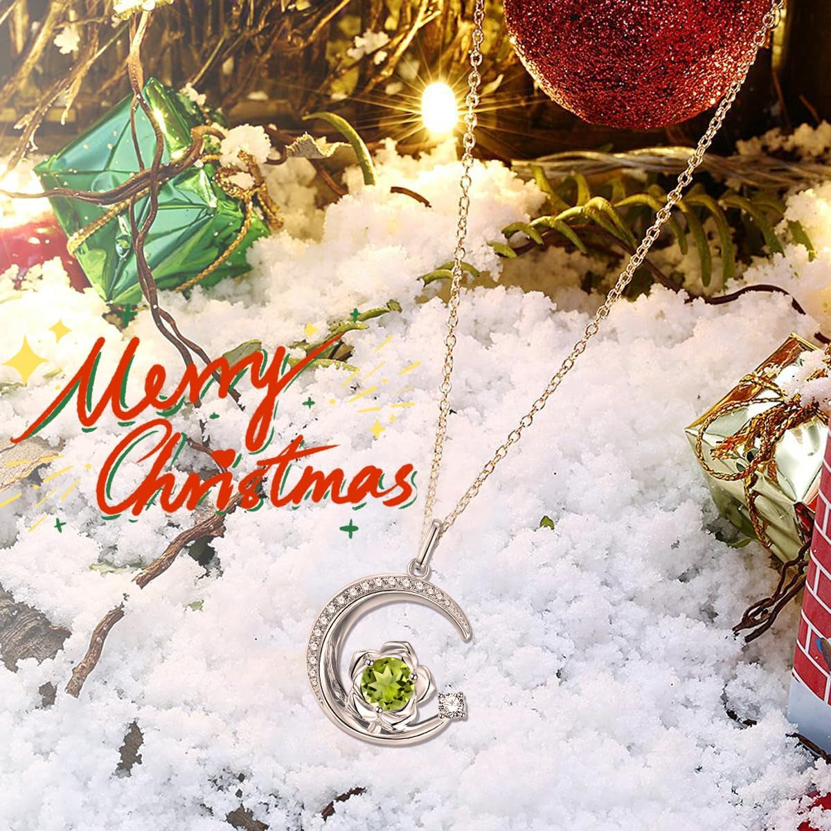 Birthstone Necklace for Women Sterling Silver Moon Pendant Necklaces Anniversary Birthday Fine Jewelry Gifts for Her Women Mother, Adjustable Chain