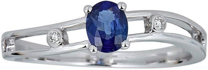 14K White Gold Natural Blue Sapphire & Diamond (I1-I2) Twirl Propose Promise Ring (Size 5) for Women