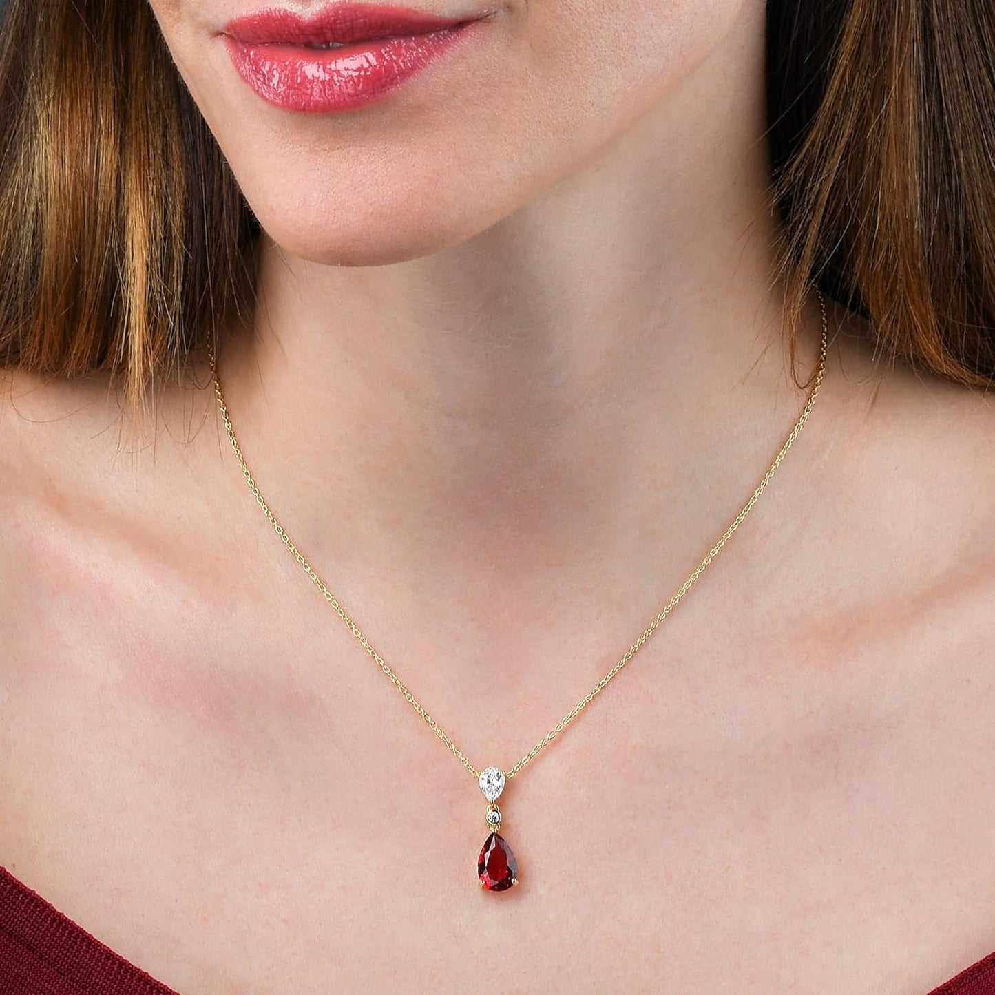 925 Sterling Silver Teardrop Necklace for Women with White, Pink, Green, Blue or Red Cubic Zirconia Stones, Elegant Silver, Gold or Rose Gold Pear Drop Pendant Necklace for Women