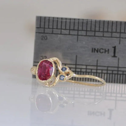 Unique   Blue Sapphire Oval Pink Tourmaline Gemstone Dangle Hook Earrings Women Jewelry Gifts