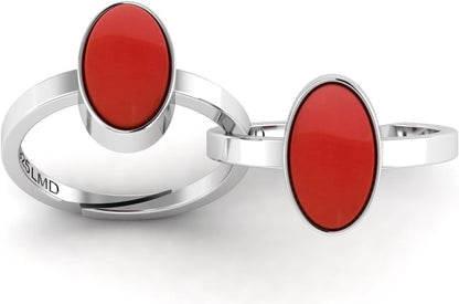 11.25 Carat Natural Red Coral/Moonga Gemstone Silver Plated Adjustable Ring for Women and Men