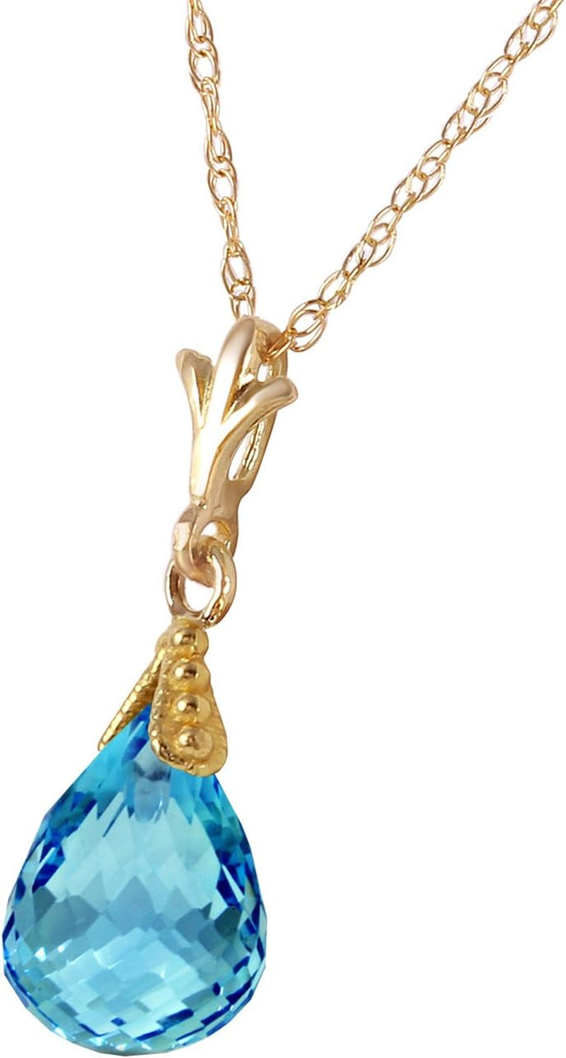14K Solid Gold Jewelry Set: Natural Briolette Blue Topaz Pendant Necklace and Dangle Earrings