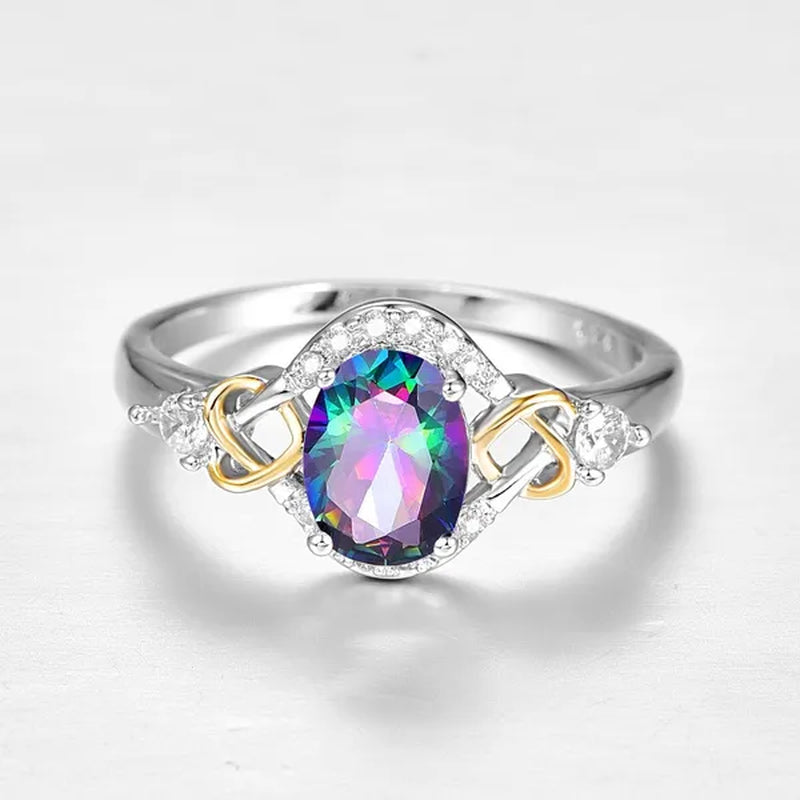 Fashion  Wedding Bride Oval Cut Rainbow Blue Topaz Sapphire Ruby Gemstone Jewelry Ring