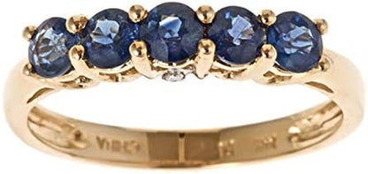 Gin and Grace 14K Yellow Gold Genuine Blue Sapphire Ring with Diamonds for Women | Ethically, Authentically & Organically Sourced (Round-Cut) Shaped Sapphire Hand-Crafted Jewelry for Her | Sapphire Ring for Women