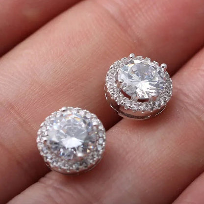Brilliant Round Cut Halo Solitaire Moissanite & Simulated Diamond Solitaire Stud  Back Earrings  Engagement & Wedding Jewelry Ear Studs Bridal Gift Diamond Stud Earrings  Stud Earrings Stud Earrings for Women Jewelry