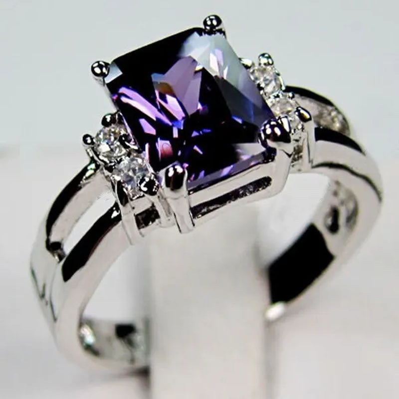 Jewelry Women 925 Silver Plated Amethyst / Red / Blue / Black Engagement Ring Size 6-11 (Choice Color and Size )