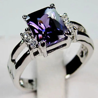 Jewelry Women 925 Silver Plated Amethyst / Red / Blue / Black Engagement Ring Size 6-11 (Choice Color and Size )