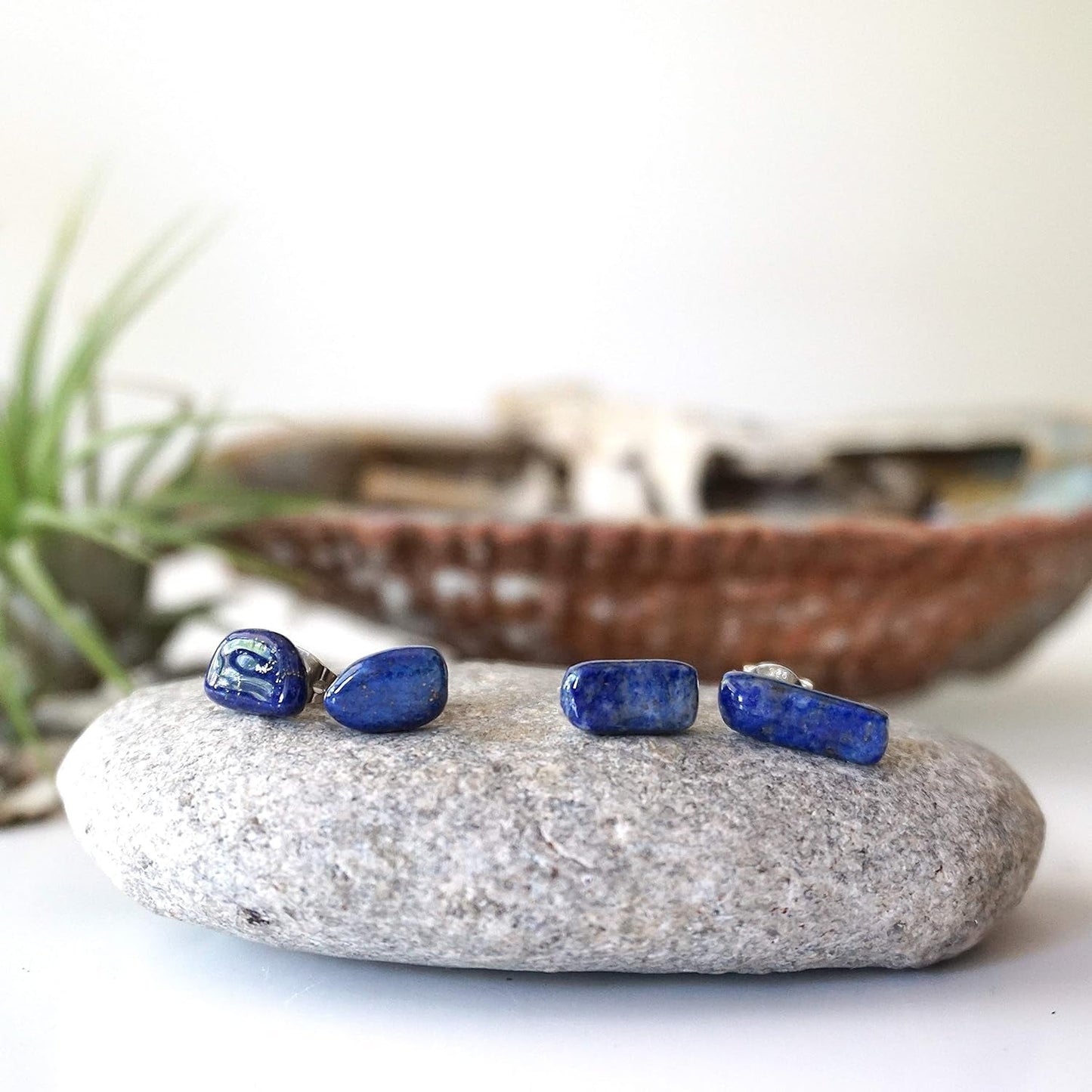 Handmade Lapis Lazuli Stud Earrings Sterling Silver, December & September Birthstone
