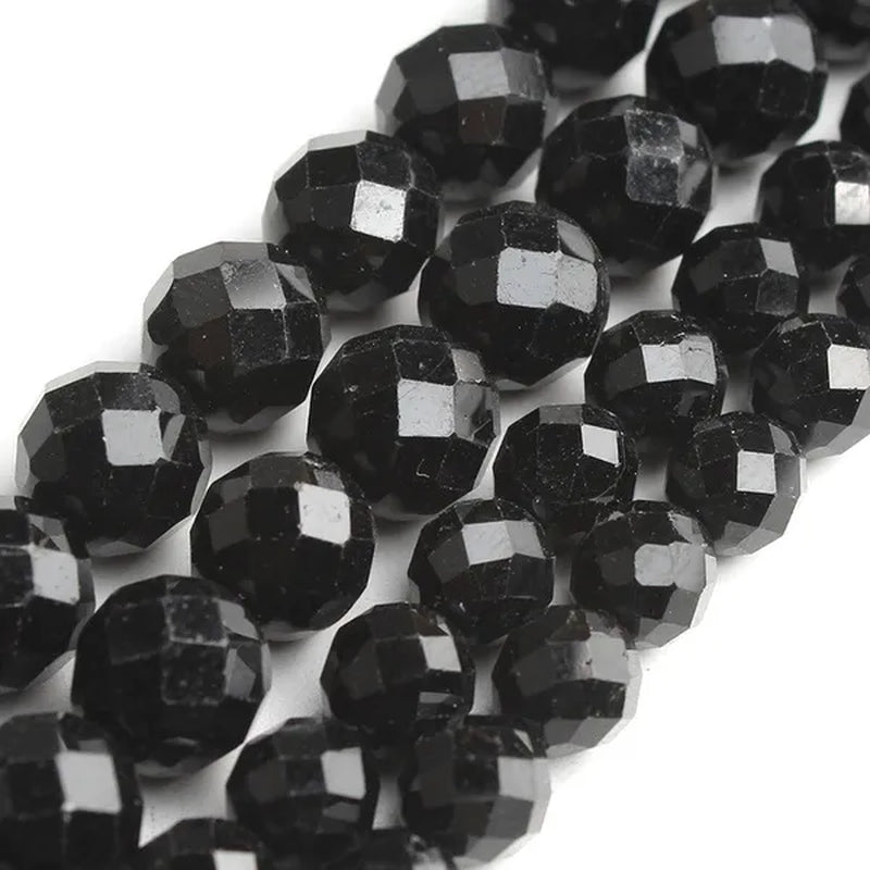 1pcs Faceted Gem Black Tourmaline Stone Beads Loose Spacer Beads For Jewelry Making 7.5inches 6/8mm