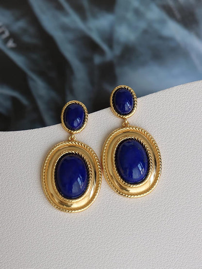 Western Lapis Lazuli Drop Dangle Earrings, Gold Plated Navy Blue Gemstone Leo December Birthstone Earrings, Vintage Elegant Accessories Gifts for Women Girls