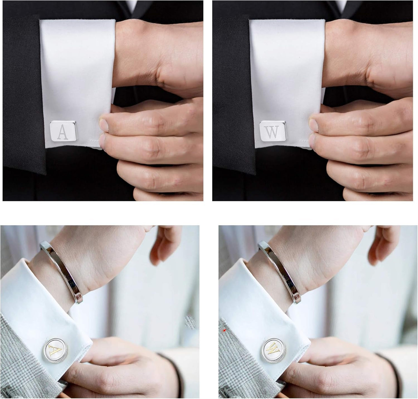 4Pairs Men'S Initial Letter Shirts Cufflinks Engraved Shirt Cufflink Alphabet Set Fashion Dazzle Tuxedo Cufflinks Business Wedding Father'S Daygift
