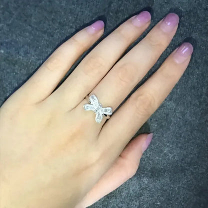 New Luxury Temperament Women Accessories Bow Ring  Romantic Wedding Birthstone Ring Anniversary Gift Princess Engagement Diamond Ring Jewelry