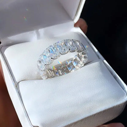 Personality Stackable Wedding Bands for Women Fashion 925 Sterling Silver Diamond Ring Shiny Natural Gemstone Luxury Jewelry Elegant Bride Engagement Party Accessories Promise Rings Size 5-11