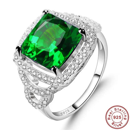 Noble Fashion Accessories Jewelry Princess Cut Sapphire & Emerald & White Topaz Gemstone 100% 925 Sterling Silver Ring Size 6 7 8 9