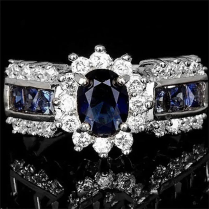 HOT Brand  Fashion Oval Cut Blue Sapphire&Red Ruby Wedding Ring 18k White Gold Jewlry for Women