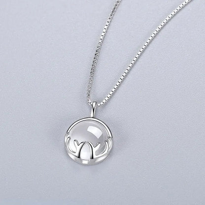 Fine Silver Color  Antlers Shape Bezel Setting Round Cut Moonstone Pendant Necklace for Women Romantic Wedding Jewelry Gift