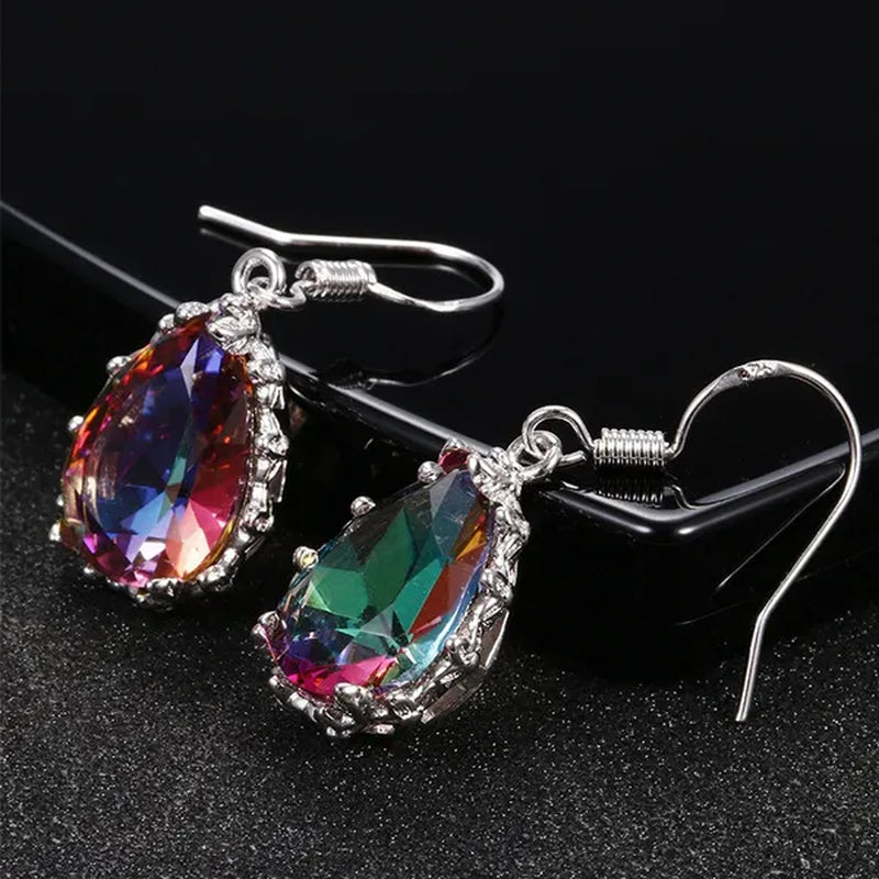 925 Sterling Silver 10 * 14 Mystic Rainbow Topaz Gemstone Hook Earrings