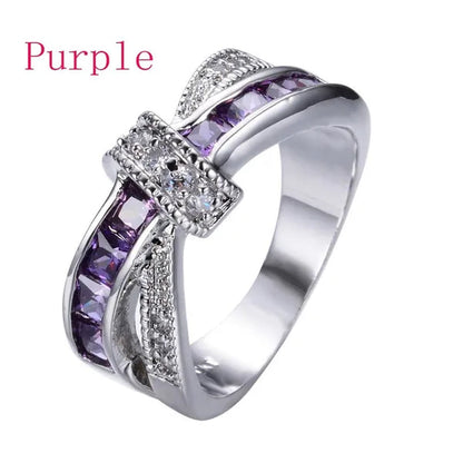 2016 Size 6-10 Black Sapphire Corssed CZ Wedding Rings Women'S White Gold Filled Band