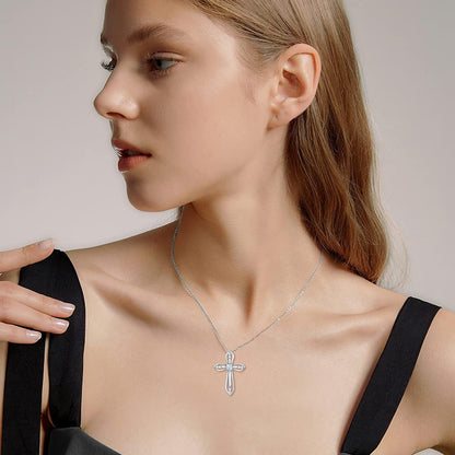 Moissanite Diamond Cross Necklace for Women,18K Gold Plated Sterling Silver Crucifix/Star of David Cross Pendant Necklace Faith Jewelry Anniversary Birthday Christmas Gift for Her Mom Wife, 18+2 Inch