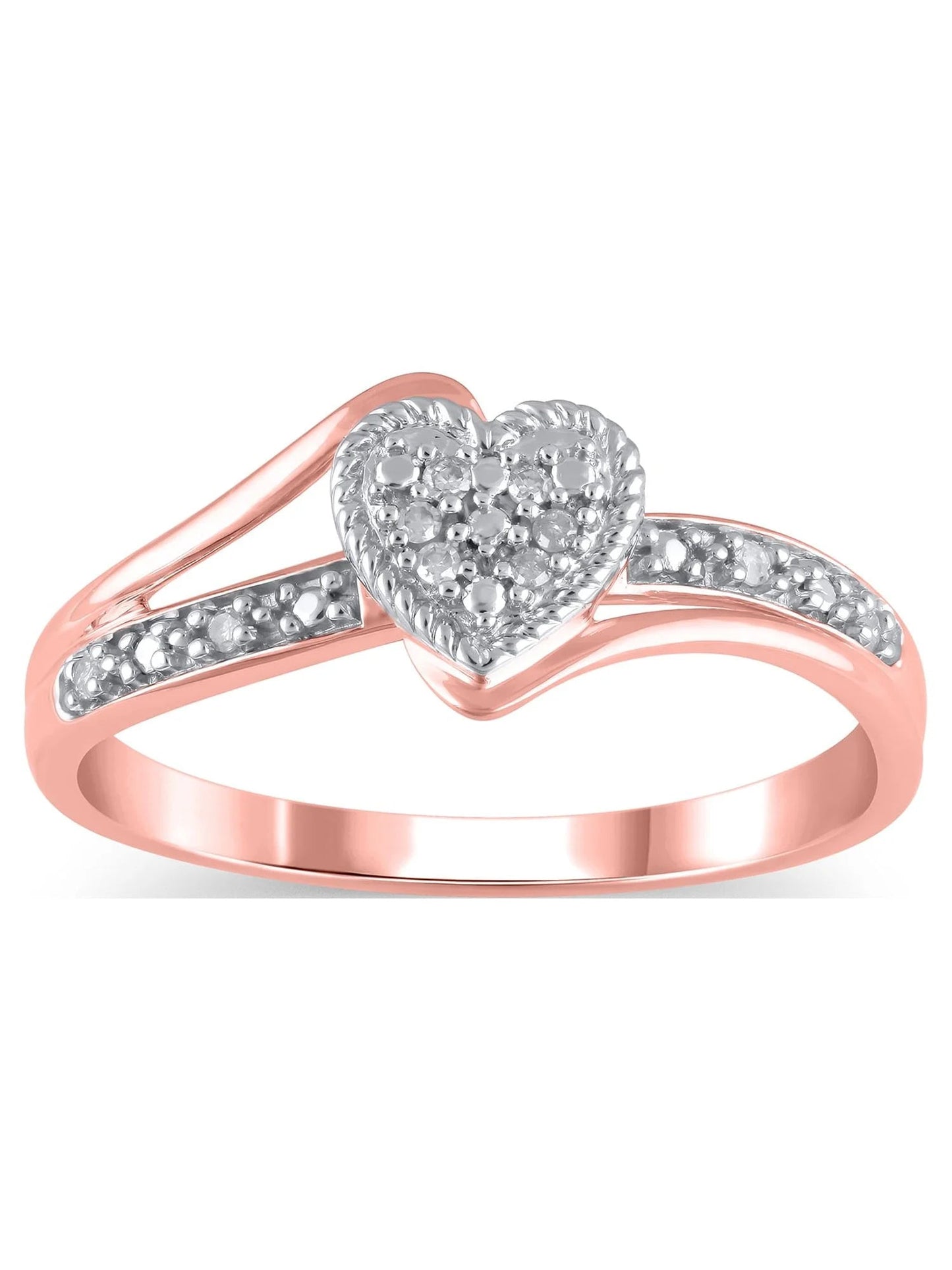 Diamond Accent (I3 Clarity, J-K Color)  Diamond Heart Promise Ring in 10K Pink Gold, Size 4