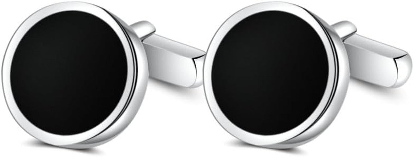 Mens Onyx Cufflinks and Studs Set Silver Black Cufflinks for Men Tuxedo Shirts Business Wedding Gift
