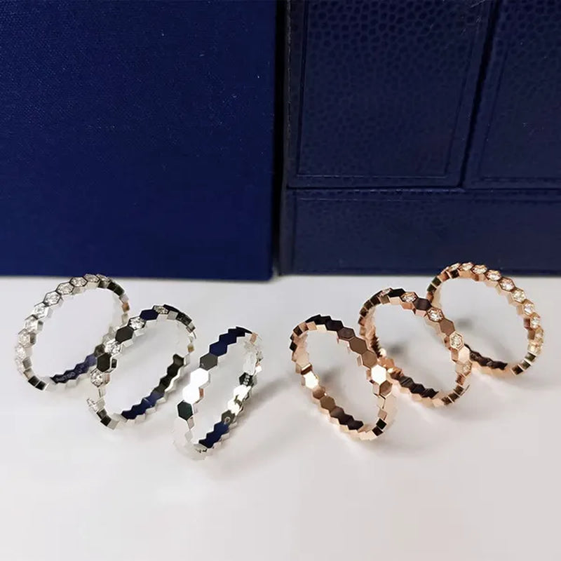 Women's fashion silver-plated honeycomb hexagon diamond ring rose gold -plated jewelry bridal engagement party ring wedding jewelry gift (size 5-11)