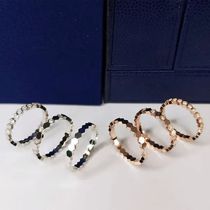 Women's fashion silver-plated honeycomb hexagon diamond ring rose gold -plated jewelry bridal engagement party ring wedding jewelry gift (size 5-11)