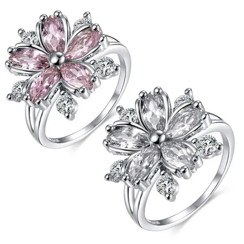 Elegant Women'S Flower Ring Luxury Pink Zircon Ring, Fashionable Flower Shape Women'S Ring, Engagement, Wedding Ring, Princess Ring, Promise Ring, Valentine'S Day, Christmas Gift. Size US5-11. Happy Shopping!