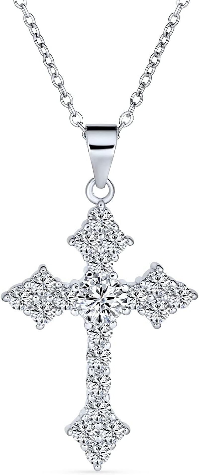 Elegant Bridal Cubic Zirconia Vintage Antique Style Migrain AAA CZ Christian Religious Cross Pendant Necklace for Women Teens .925 Sterling Silver