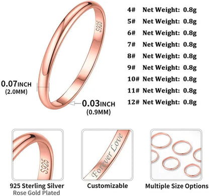 Chicsilver Ring Solid 925 Sterling Silver 2/3Mm Thin Plain Dome High Polish Wedding Band Rings for Him and Her Size 4-12