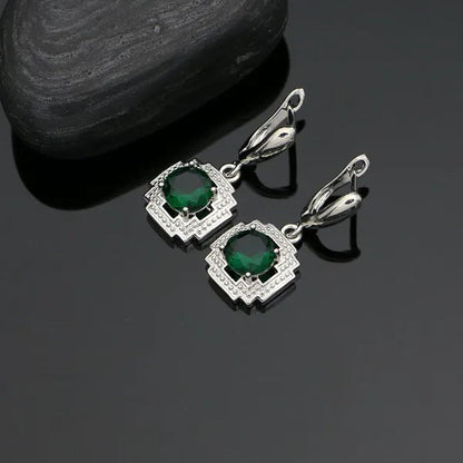 925 Sterling Silver Jewelry Set for Women Natural Green Cubic Zirconia Adjustable Ring Earrings Pendant Chain Bracelet 4PCS