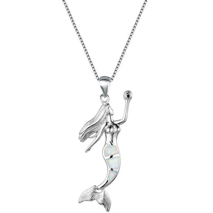 Heat! New Fashion Mermaid Fire Opal 925 Silver Pendant Necklace Bridal Personality Glamour Wedding Jewelry  5 colors