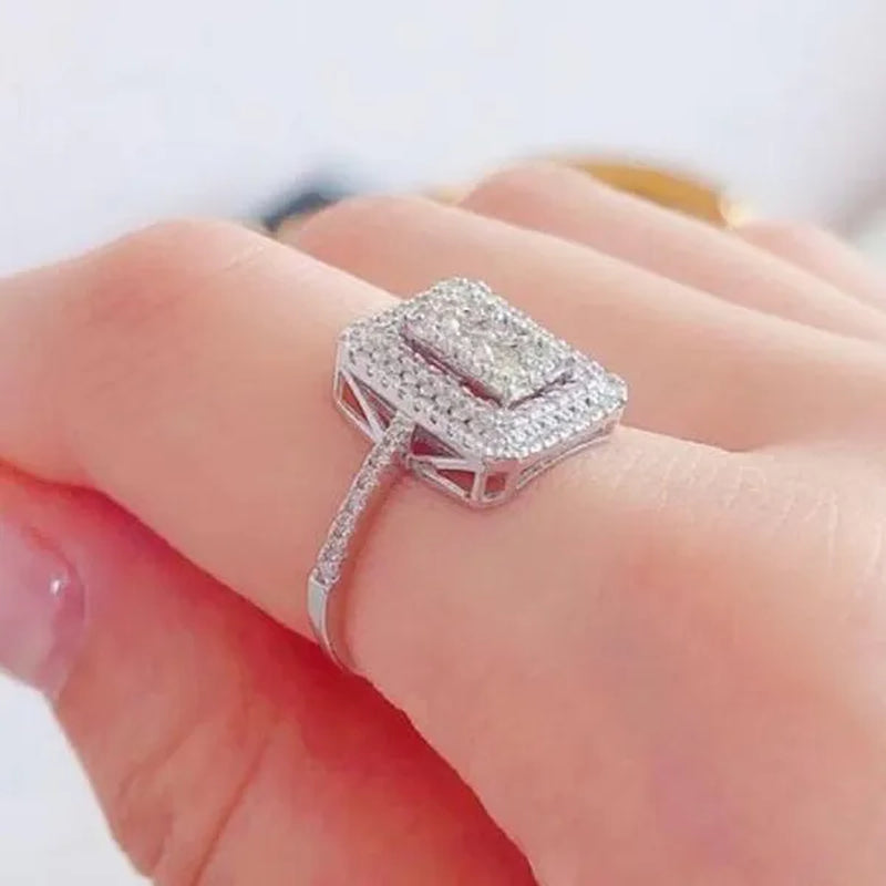 High Quality Micro Pave Cubic Zirconia Square Ring for Women Engagement Wedding Ring Jewelry Gift