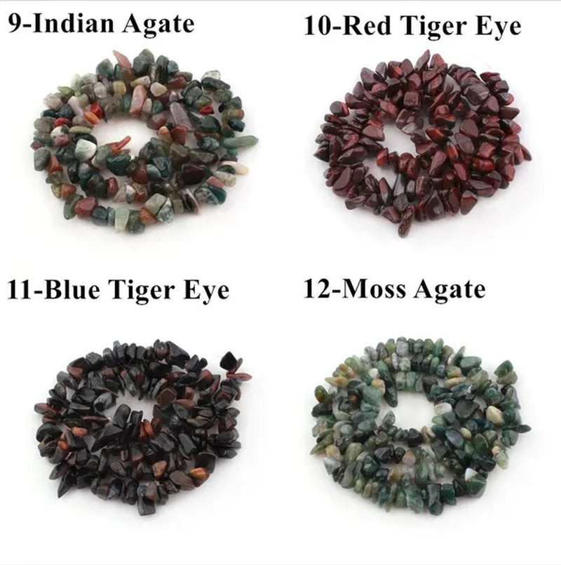 80Kinds 5-8MM natural stone irregular shape free-form chip beads tiger eye amethyst turquoise white crystal red coral Lapis lazuli used for jewelry making DIY bracelet 30"