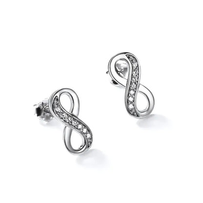 925 Sterling Silver Cubic Zirconia Infinity Symbol Stud Earrings for Women Girls