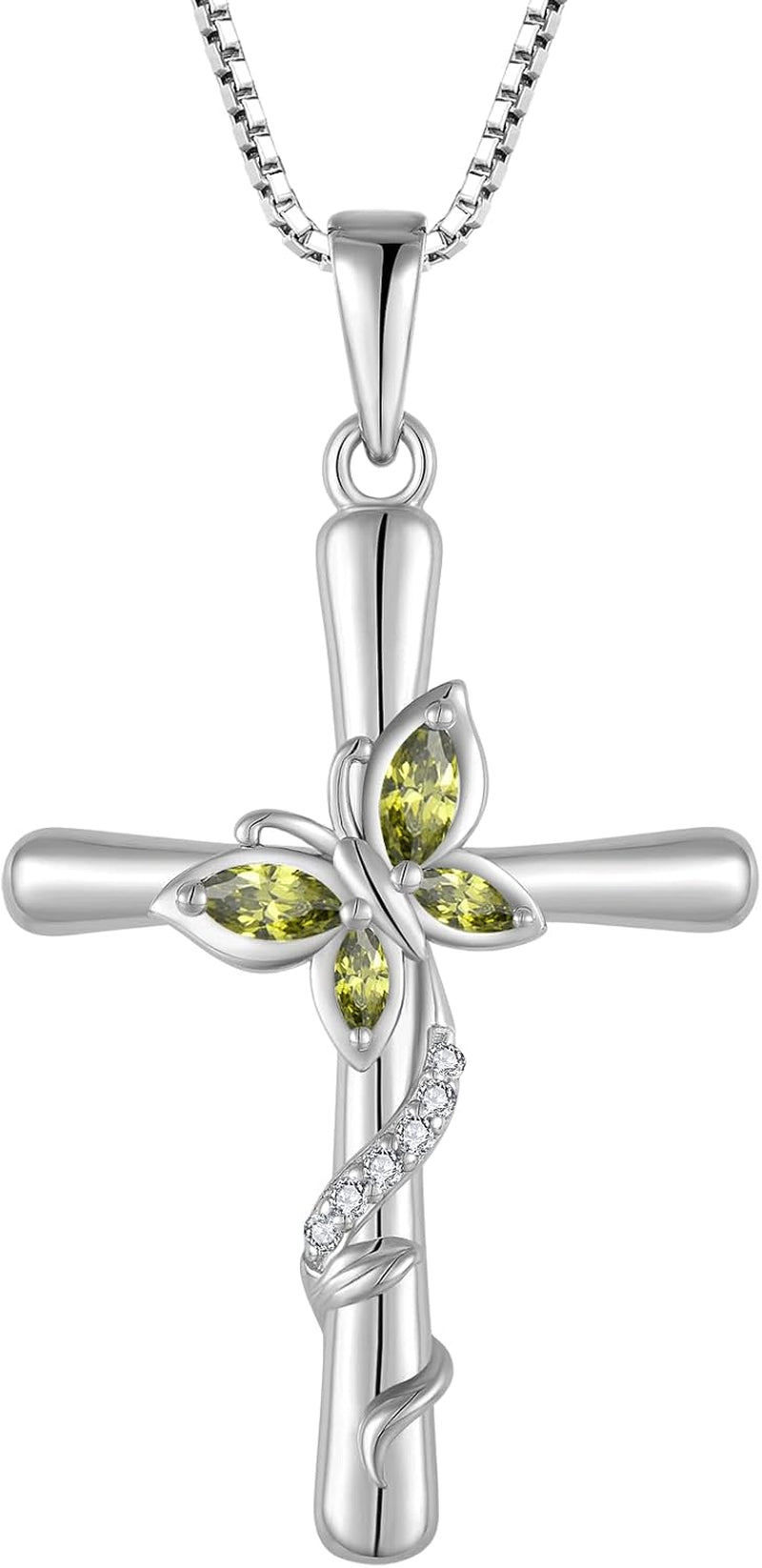 Cross Necklace for Women 925 Sterling Silver Butterfly Necklace Birthstone Created Gemstone Pendant Jewelry Gifts for Women