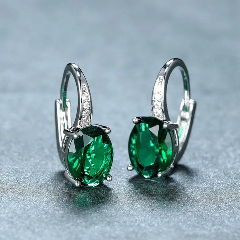 1Pair 925 Sterling Silver 14K White Gold Hoop Earrings New Fashion Oval Cut Aquamarine Amethyst Topaz Sapphire Diamond Earrings Drop Dangle Earrings Gift