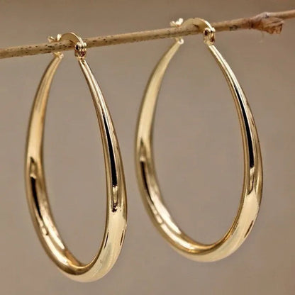 Simple Smooth Gold Plated Exaggerate Hoop Earrings Wedding Engagement Anniversary Jewelry Gift for Women