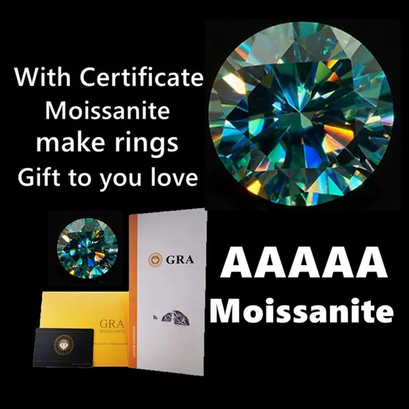 With AAAAA Certificate Brilliant Loose Moissanite Blue Green Color round Cut Diamond 6.5 MM 1CT