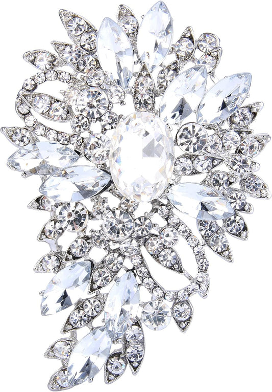 Women'S Austrian Crystal Wedding Flower Leaf Bouquet Brooch