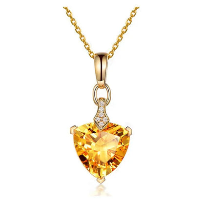 Romantic 18K Golden Plated Copper Setting Heart Shape Citrine Jewelry Set Love Shape Pendant Necklace Heart Micro Inlaid Cubic Zirconia Stud Earrings Butterfly Open-End Ring Flower Bracelets for Women Gifts