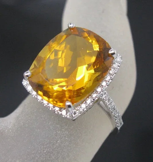 7.53CT Solid 925 Sterling Silver Natural Citrine Ring Jewelry Set