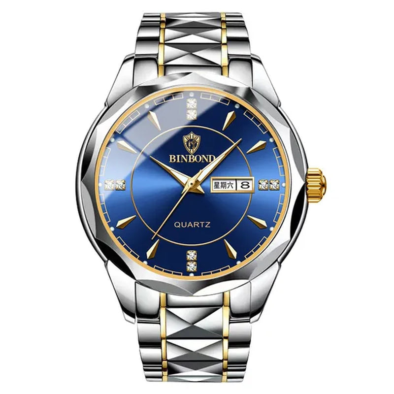 BINBOND Men's Fashion Quartz Watches Ultra Thin Diamond Stainless Steel Watch Waterproof Luminous Wrist Watch